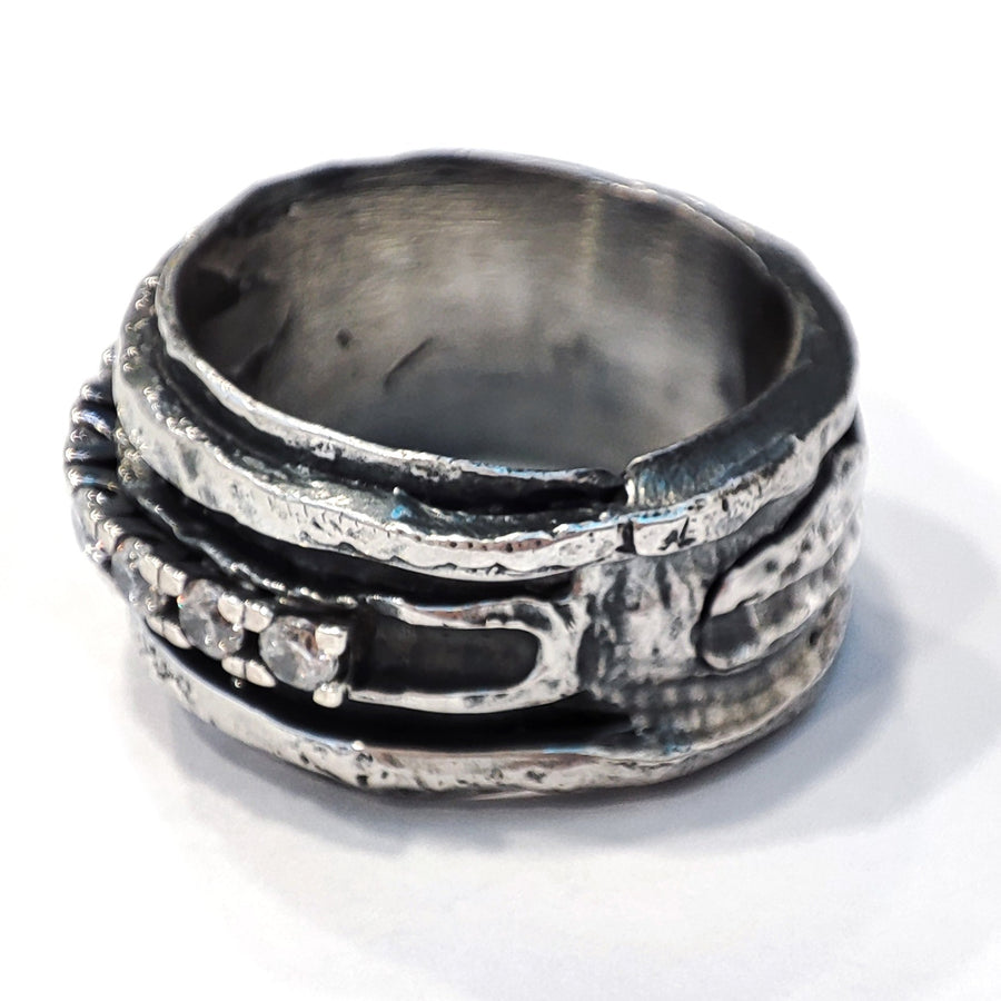 Silver Rail Ring & Gems