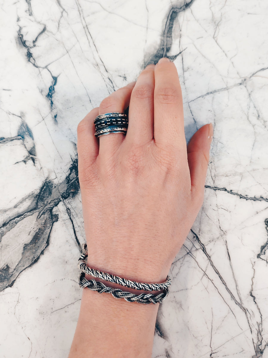 Silver Rail Ring & Gems