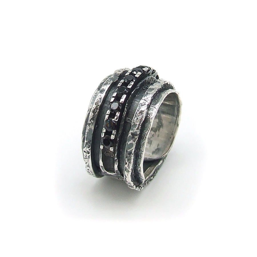 Silver Rail Ring & Gems